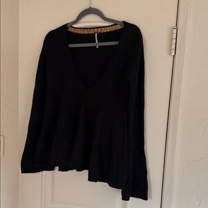 Free People Black Long Sleeve V-Neck Top